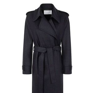 Harris Wharf London Beige Pressed Virgin Wool Trench Coat In Dark Navy Size 42